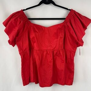 Old Navy Cotton Red Ruffle Sleeve Sweetheart A Line Blouse NWT Size 2XL